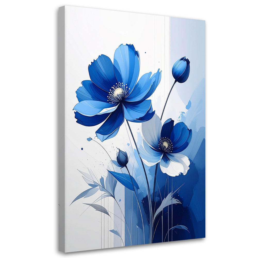 WANDBILD, Blaue Blumen auf hellem Hintergrund - Blau, Textil (30/45cm) - Feeby
