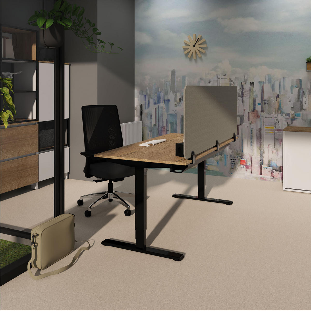 TISCHTRENNWAND Schreibtischtrennwand VITECO 140cm Sesame Schwarz / Sesame Schwarz 1400mm - Dunkelgrau/Schwarz, Textil (140/1.2/56.2cm) - ASSMANN