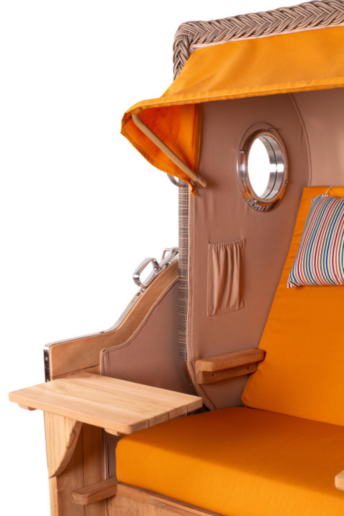 STRANDKORB Düne Grande Bullauge Teak PE Grey Dessin 586 - Gelb/Braun, Metall (142/170/95cm) - Mr. Deko