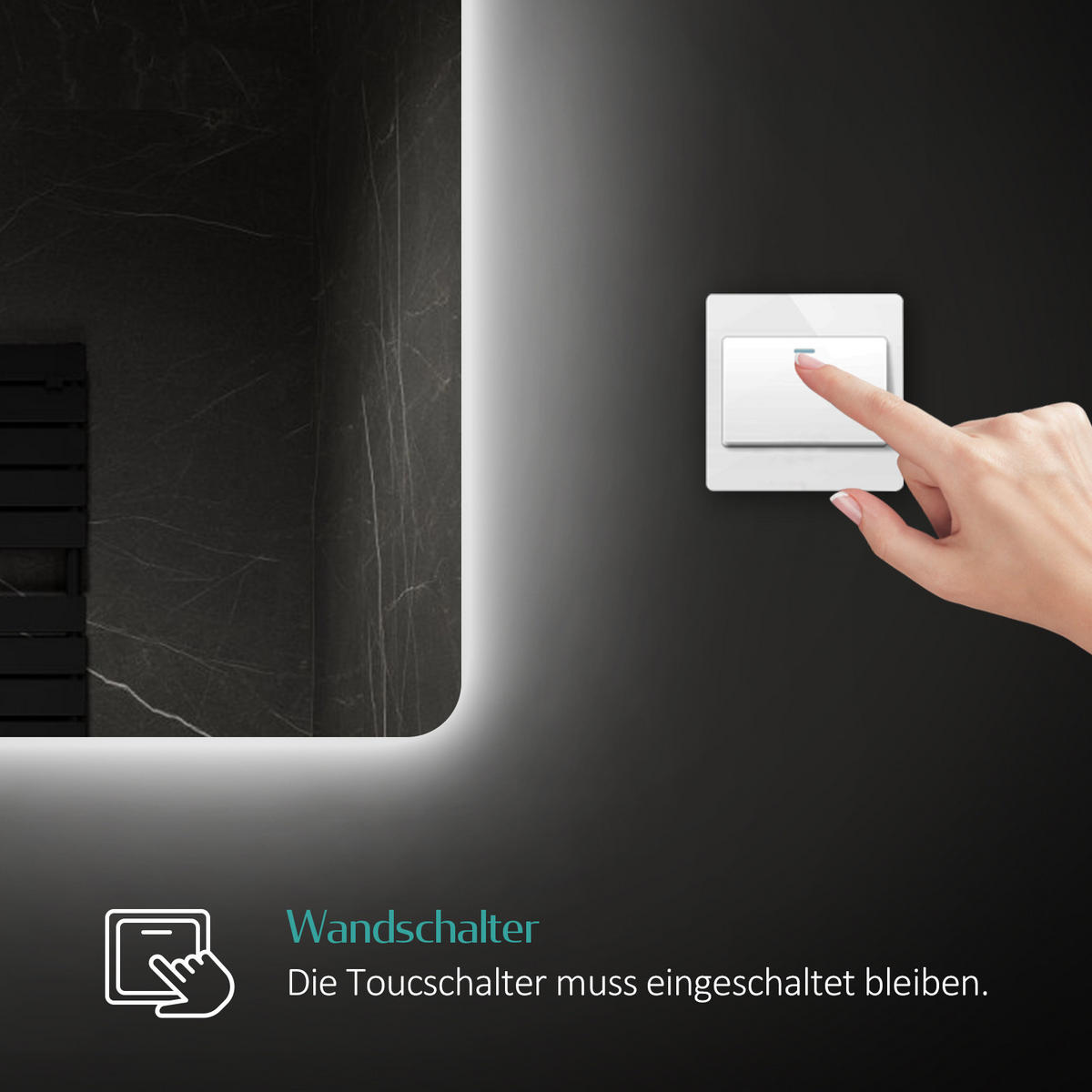 BADSPIEGEL mit Touch-Schalter Beleuchtung Rechteckig 100/60 cm - Weiß, Glas (60/3/100cm) - EMKE