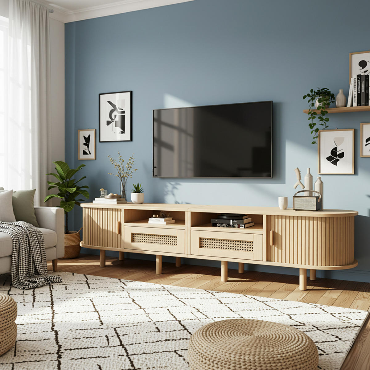 TV-SCHRANK Skandinavisch Oval 170 cm in Eiche-Optik - Eichefarben, Holz/Holzwerkstoff (170/40/40cm) - Urban Meuble