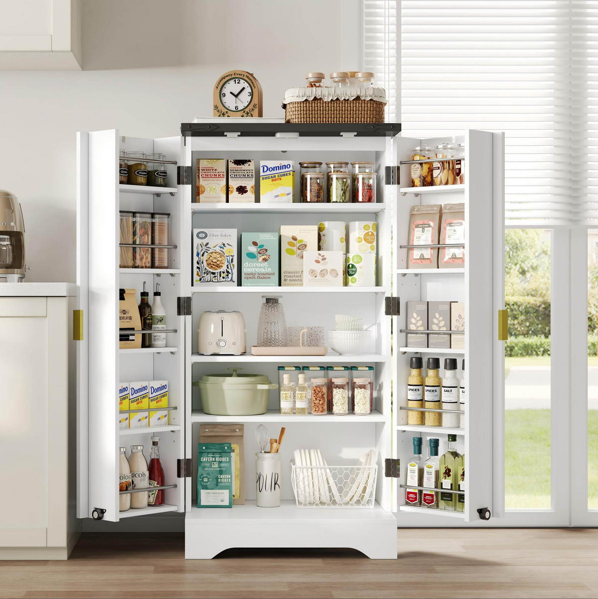 ANRICHTE 120/60,5/40 cm in Weiß mit LED-Beleuchtung und verstellbaren Böden - Weiß, Holzwerkstoff (60.5/120/40cm) - Flora Grace