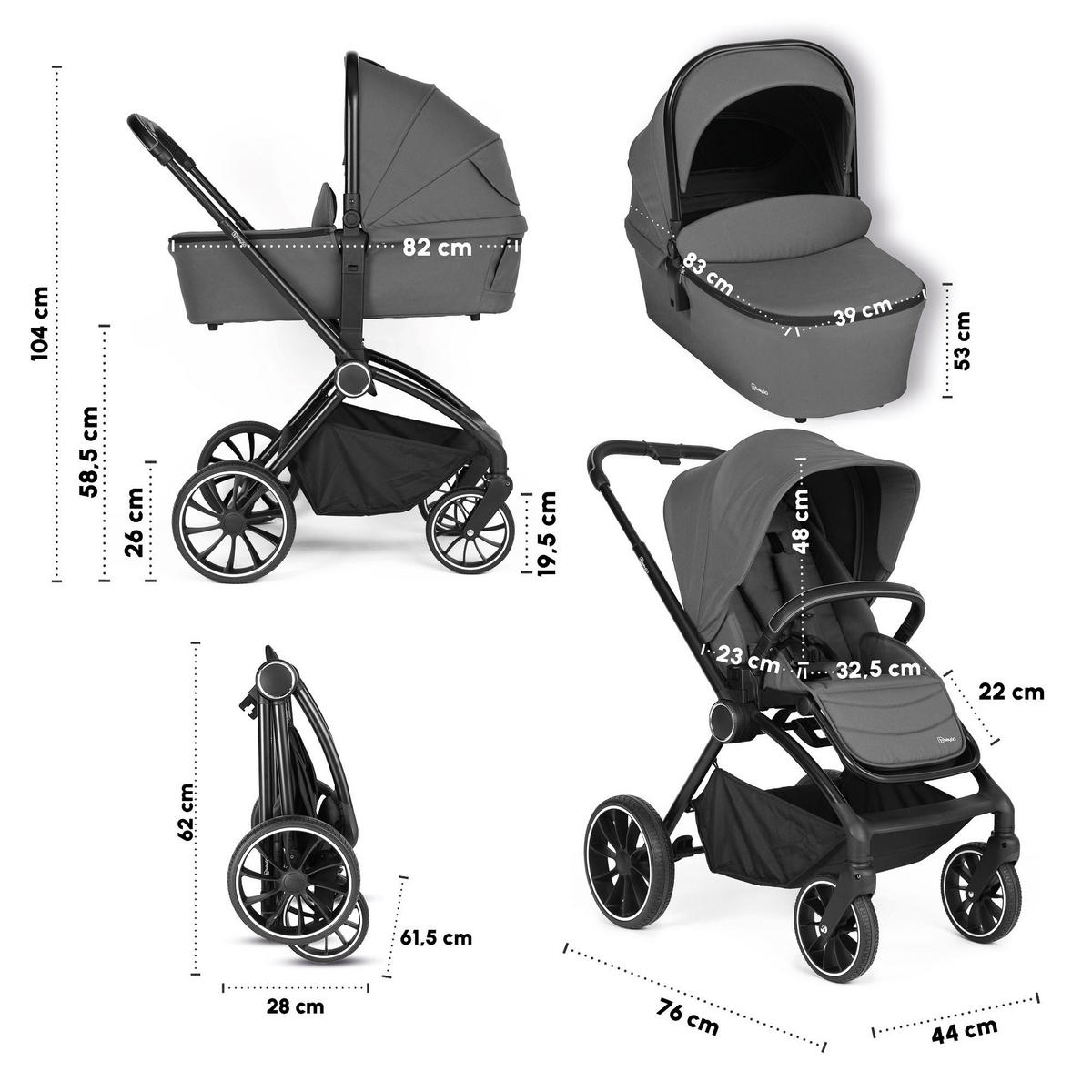 KOMBIKINDERWAGEN Harmony 3in1, grau - Grau, Metall (59/97cm) - BabyGo