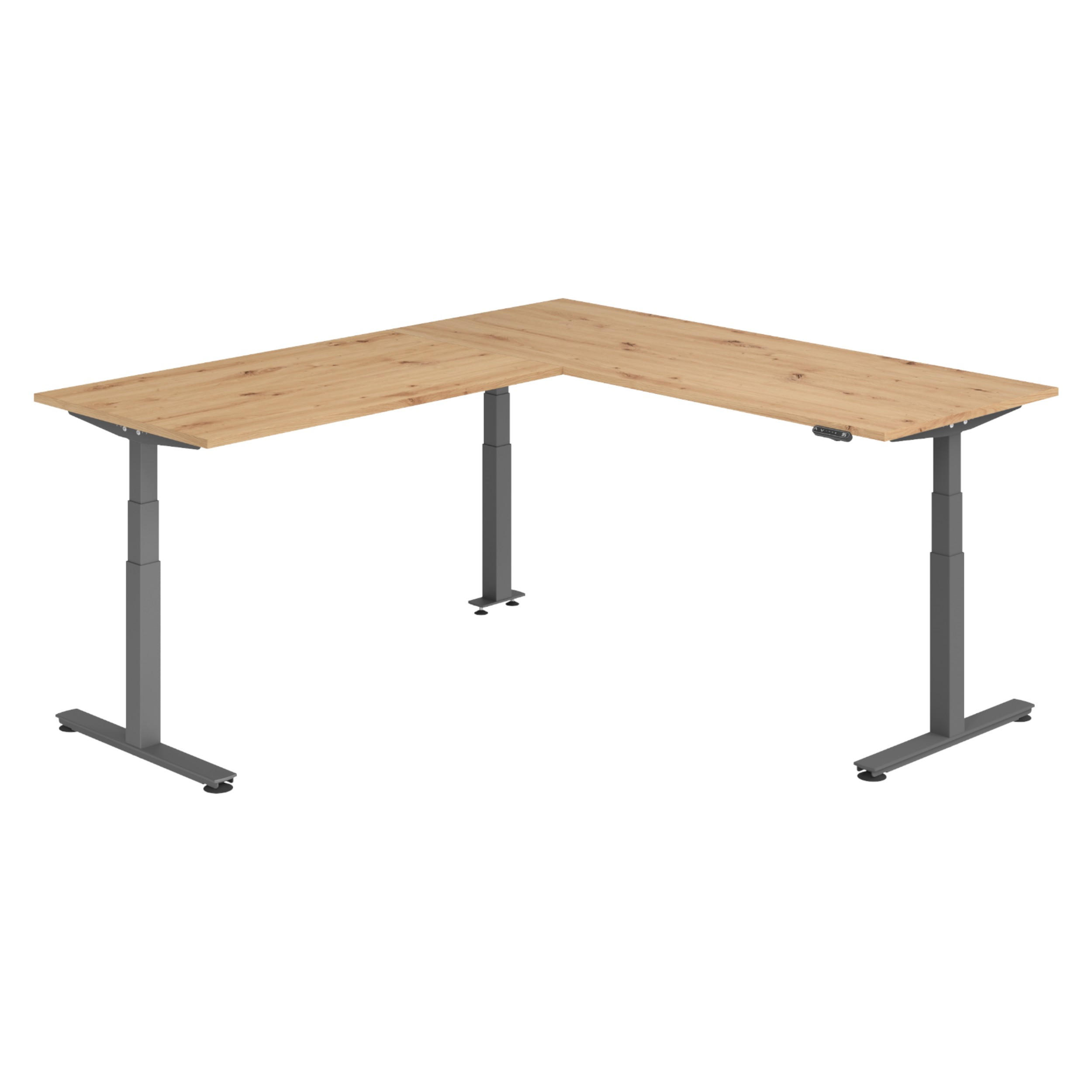 ECKSCHREIBTISCH elektrisch höhenverstellbar L-Form 240/200/74 cm in Wildeiche/Graphitfarben - Wildeiche/Graphitfarben, Holzwerkstoff (240/200/74cm) - bümö
