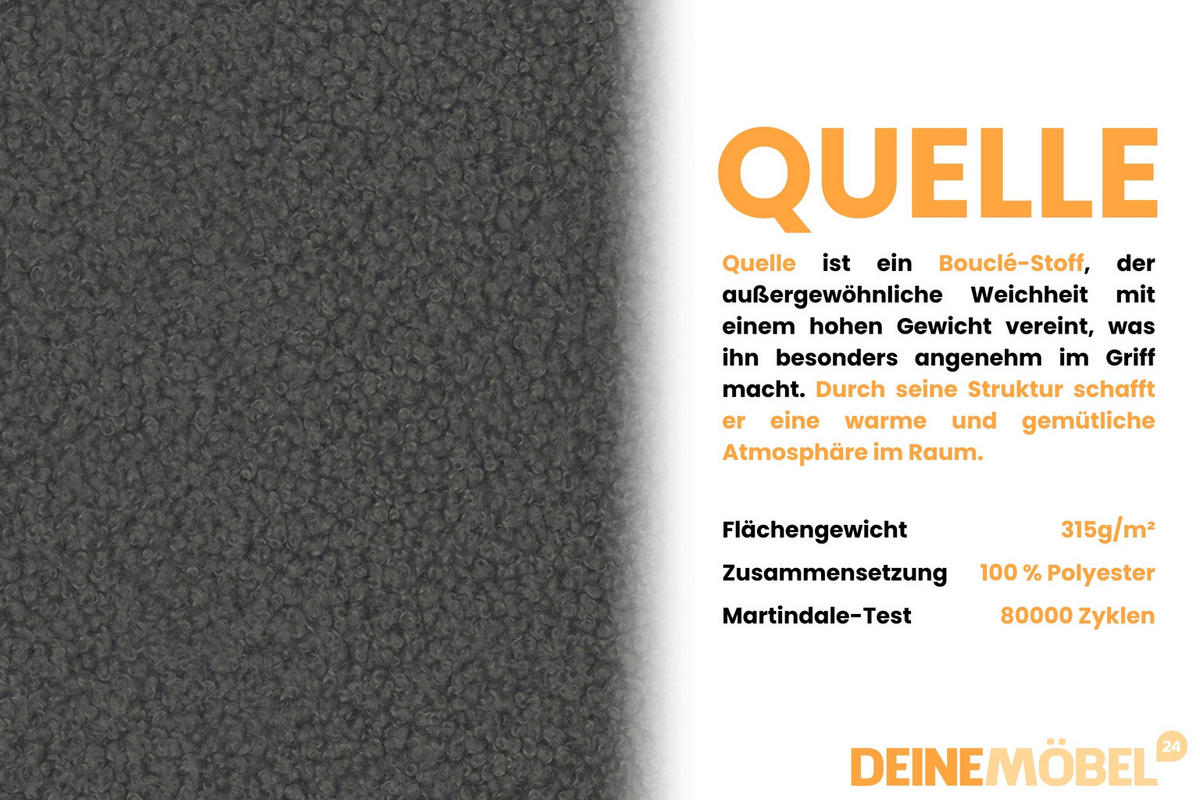 SOFA CLASSY 214cm breit in Boucle Grau - Grau, Holz/Holzwerkstoff (214/93/100cm) - Deine Möbel 24