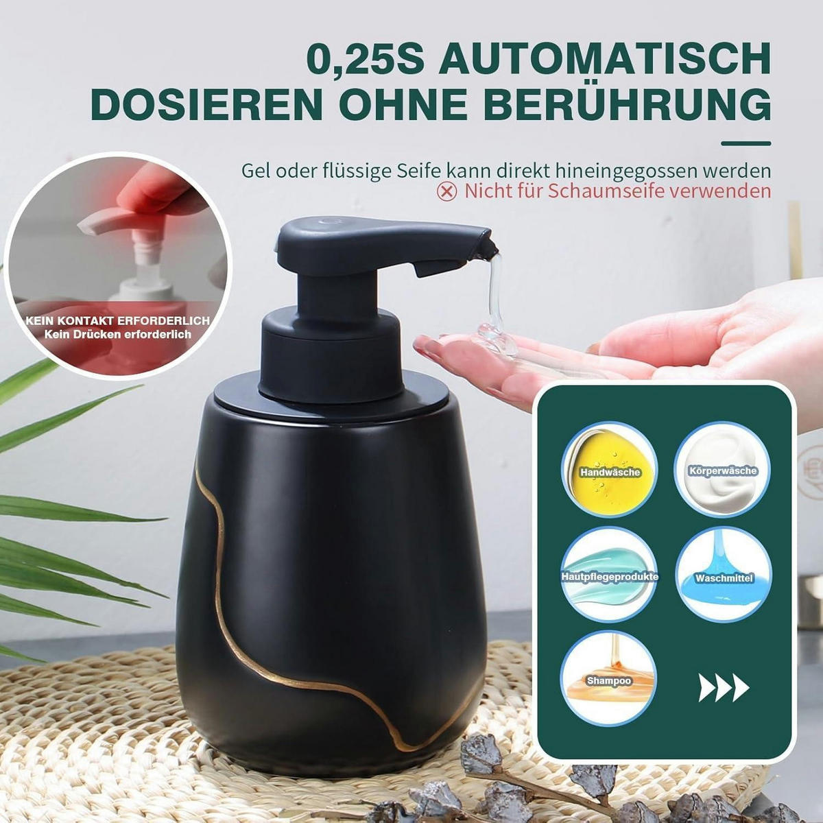SEIFENSPENDER Automatisch Keramik Schwarz mit Sensor - Schwarz, Keramik (9/17/10cm)