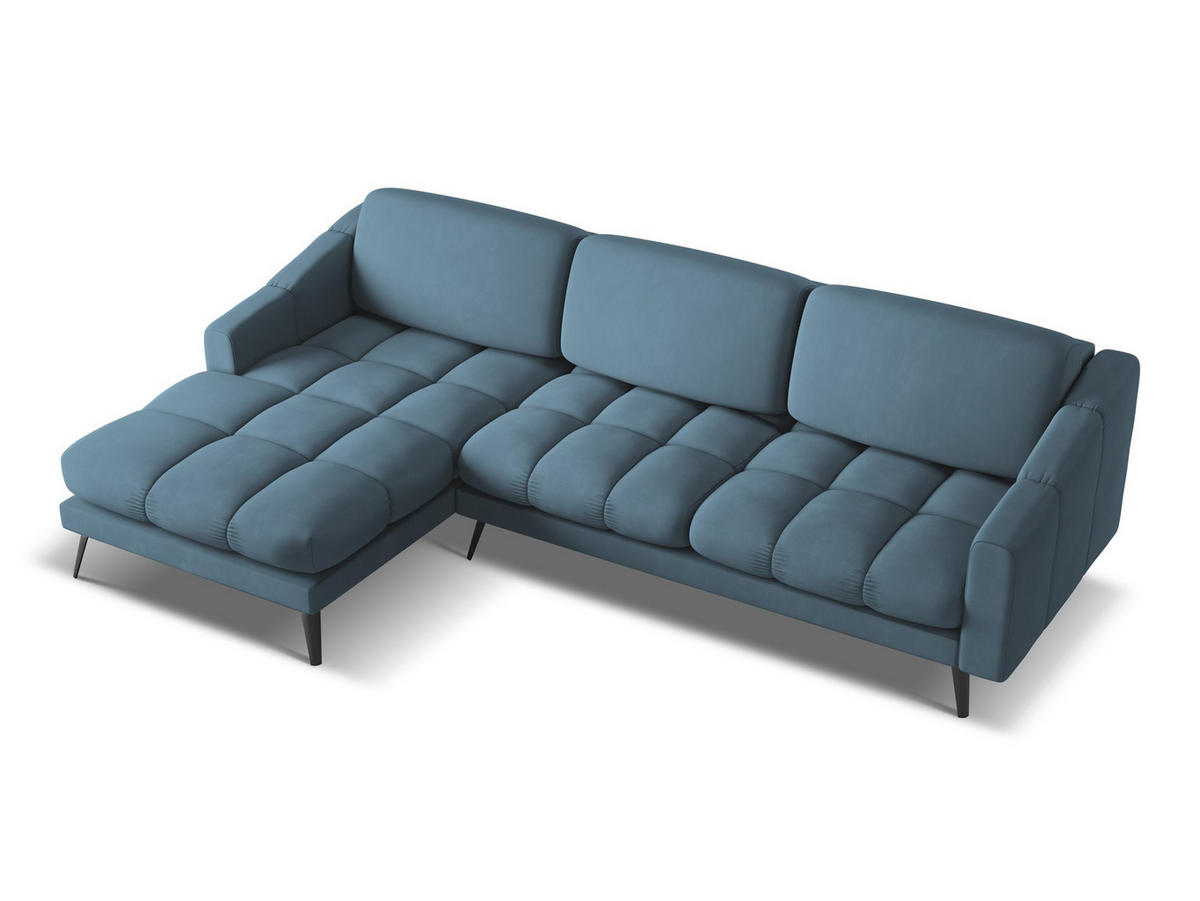 ECKSOFA Links Chenille Stoff Blau - Blau/Blaugrau, Textil/Metall (160/264cm) - Makamii