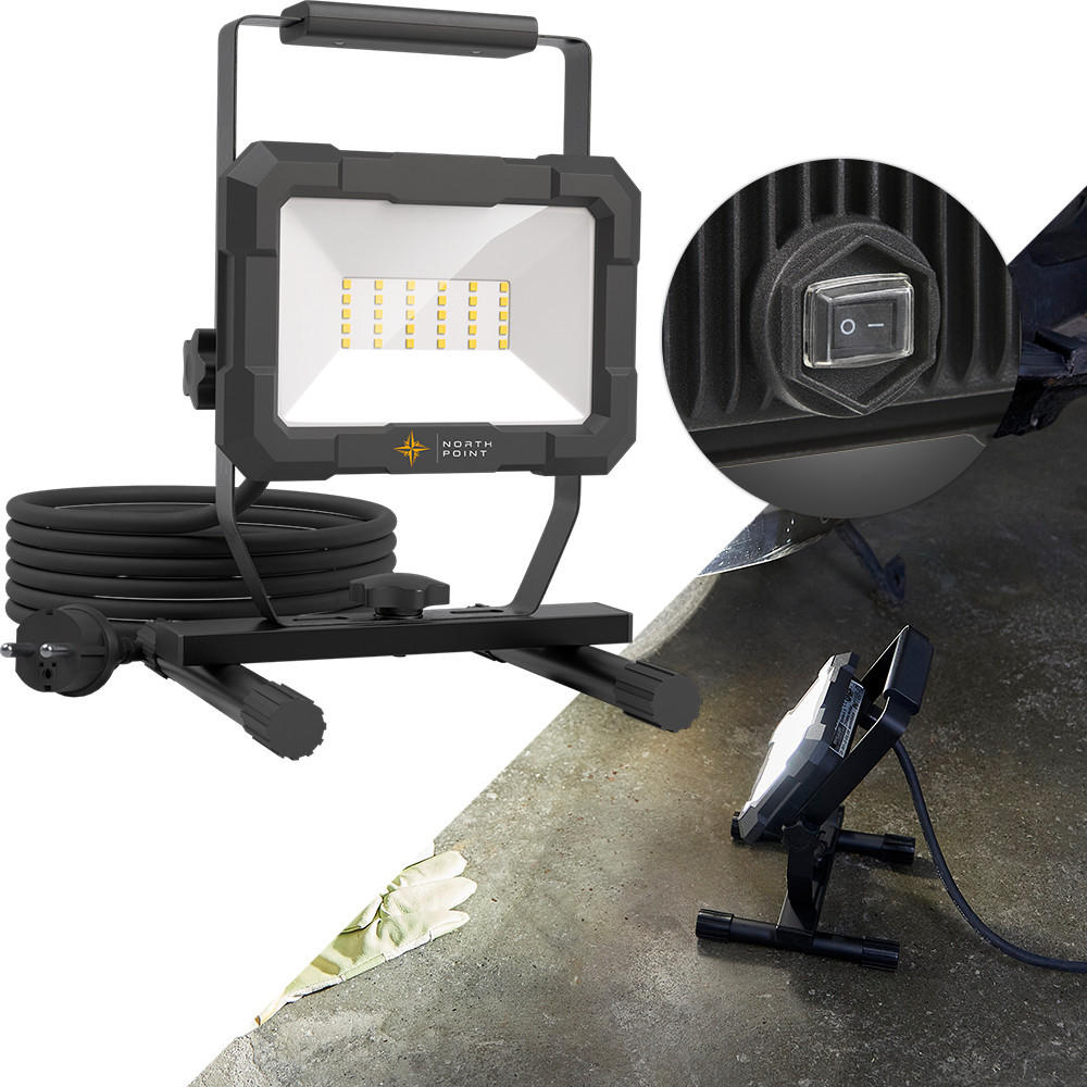 LED-BAUSTRAHLER mit Standfuß - 30W für Innen und Außen, spritzwassergeschützt, 2er-Set - Schwarz, Metall (16.3/18.4/26.1cm) - Northpoint