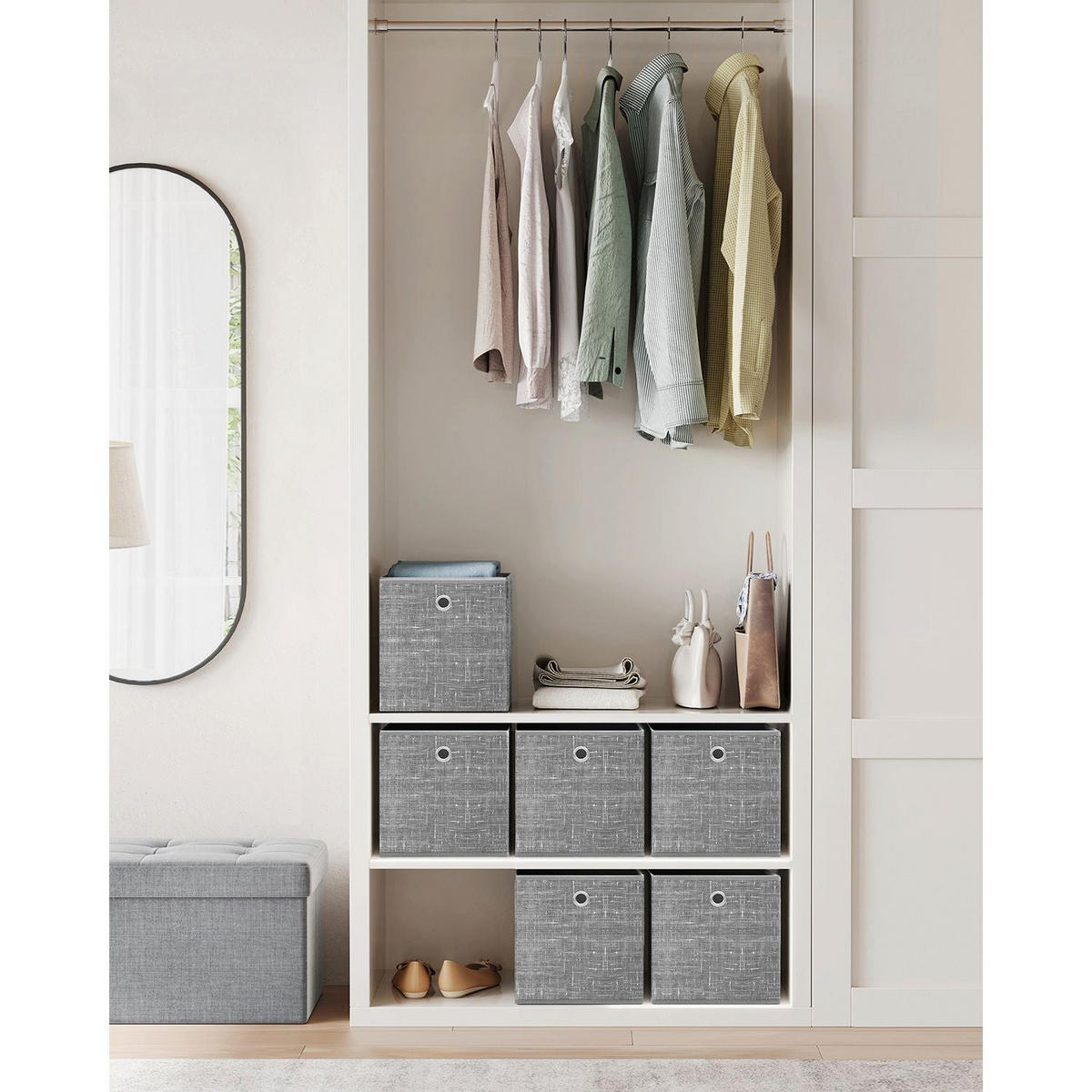 AUFBEWAHRUNGSBOX TIRANA 6ER-SET - Grau, Textil (26/28/26cm) - Hansiro
