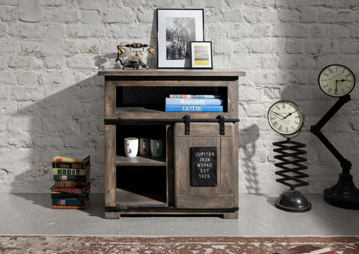 KOMMODE Mango 80x45x85 grau lackiert RAILWAY #210 - Grau, Holz (80/85/45cm) - Massivmoebel24
