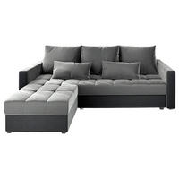 ECKSOFA KOS PIK Hellgrau Plüsch-Stoff mit Schlaffunktion - Hellgrau/Grau, Holz/Kunststoff (220/140cm) - MASSENO