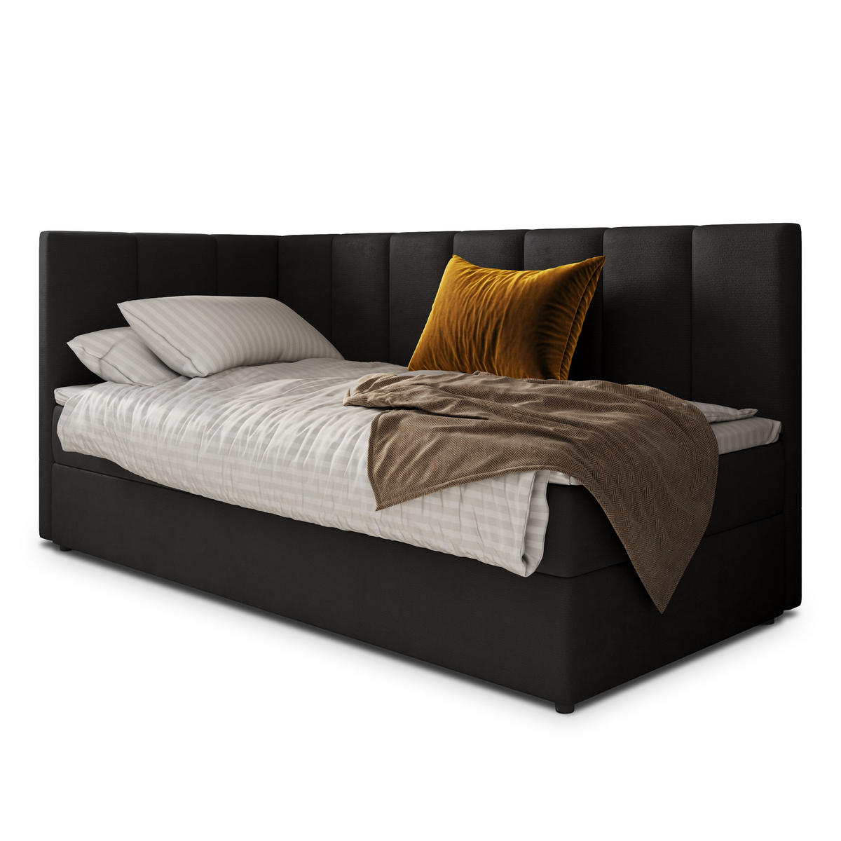 POSTEL BOXSPRING BEVE 100x200 cm, s matrací a úložným prostorem, černá - černá, kompozitní dřevo/textil (100/200cm) - MASSENO