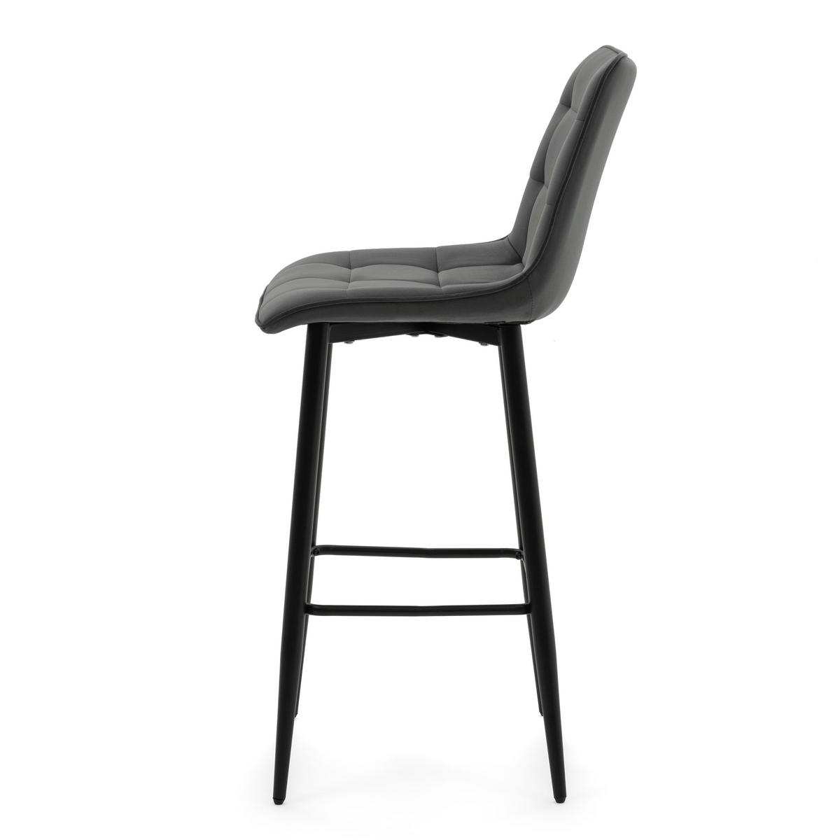 BARHOCKER CHIC gespolsterter mit Steppung - grau - Samt Velours - Schwarz/Grau, Textil/Metall (46/109/56cm) - NEW HOME