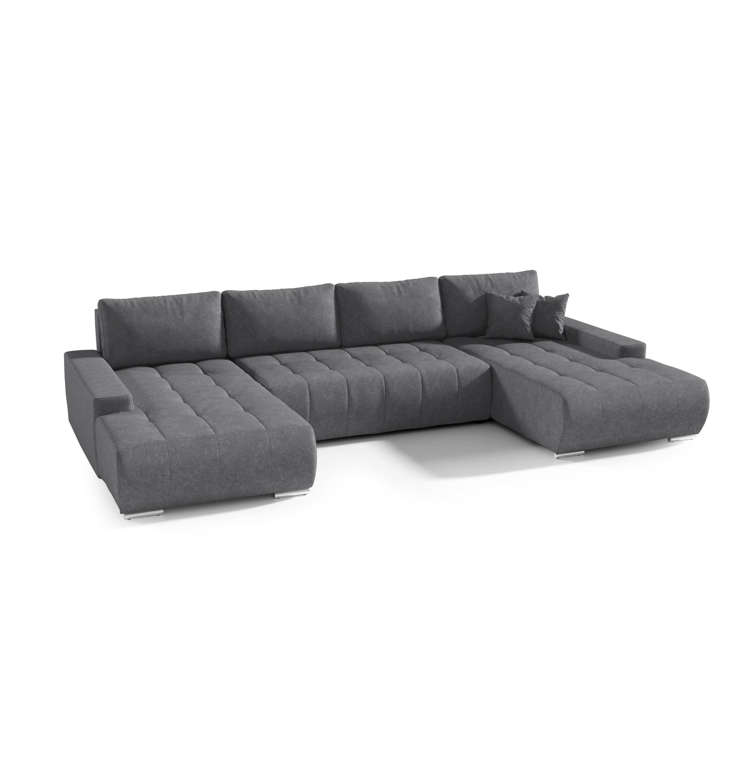WOHNLANDSCHAFT mit Schlaffunktion Dhaka U, Grau - Grau, Textil (185/85/350cm) - Fedve