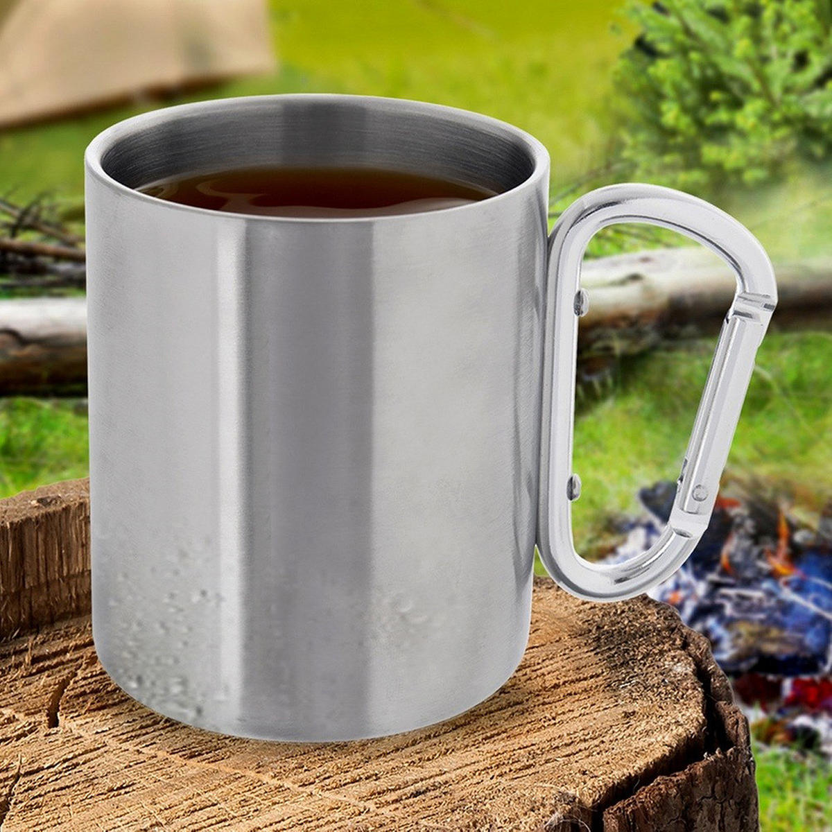 EDELSTAHL-REISEBECHER KARABINER, Edelstahl, silber, 350 ml - Weiß, Metall (0.35L) - Orion 