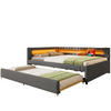 TAGEBETT 140x200cm Grau LED-Licht Ausziehbett USB Leinen - Grau, Holz (140/200cm) - FLIEKS