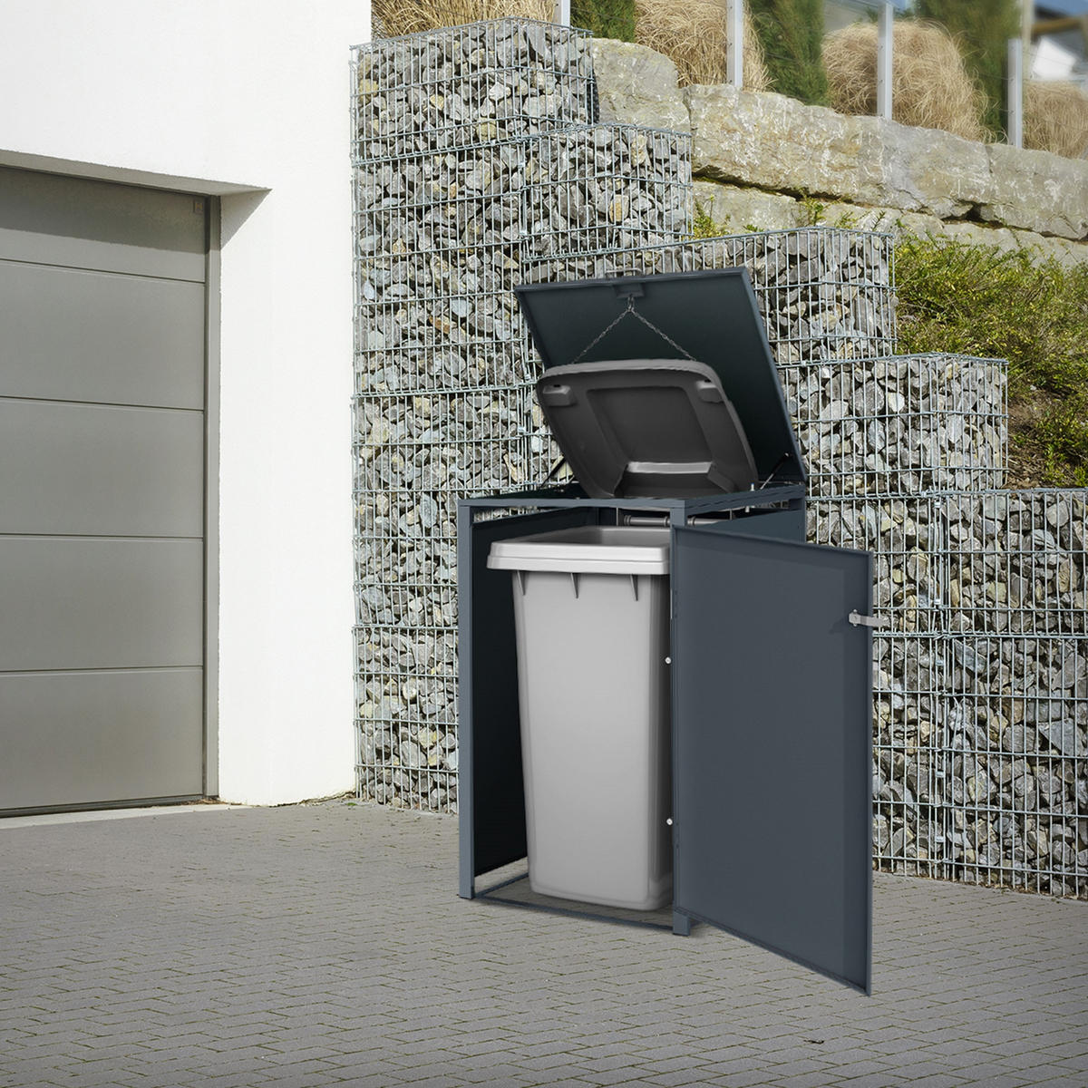 MÜLLTONNENBOX 1er Anthrazit-Eichenoptik - Braun, Metall (80/116.3/68cm) - ML-DESIGN