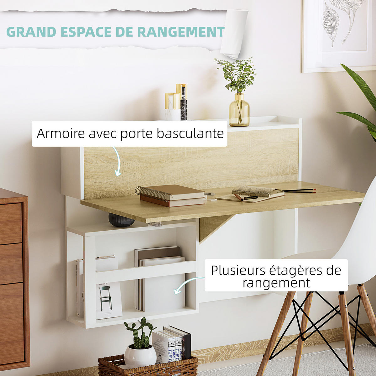 SCHREIBTISCH DE-14906 klappbar mit Schrank & Regal Naturholz - Naturfarben, Holzwerkstoff (100/18/74cm) - ComfortXL