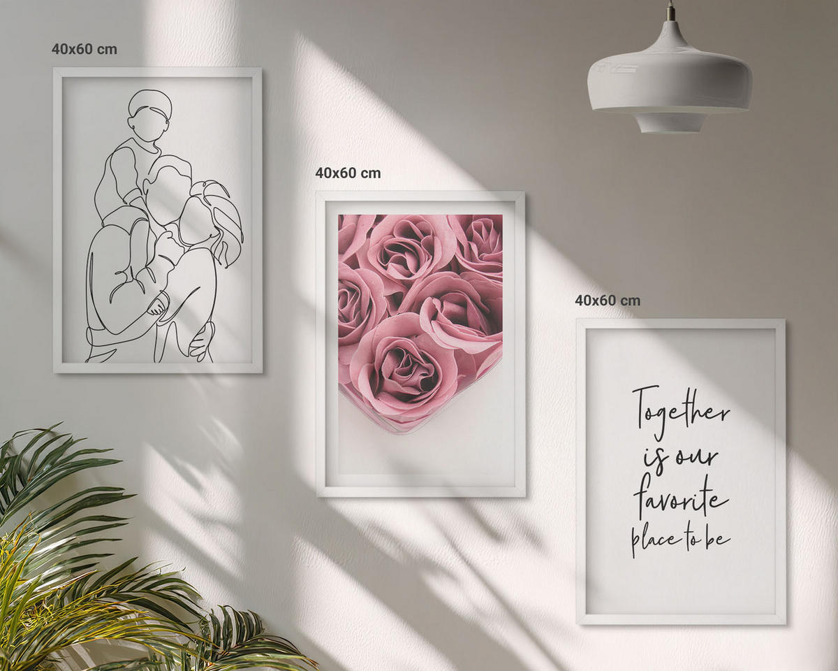BILDER SET 3er Set - 40x60 cm Weißer Rahmen - Rosensträuße als Familienzeichnung - Weiß, Kunststoff (40/60cm) - TULUP