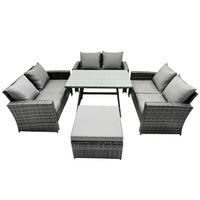 GARTENMÖBELSET mit ESSTISCH,HOCHLEHNER-SOFA Polyrattan Dunkelgrauer Mix 7-Sitzer - Dunkelgrau/Grau, Glas/Kunststoff - Fimous