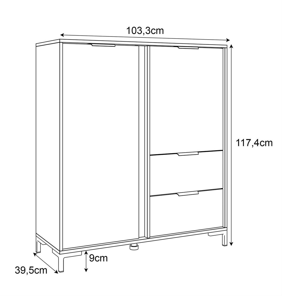 KOMMODE LARETTO 2D2S anthrazit - Schwarz, Holzwerkstoff (103/117.4/40cm) - Lookway