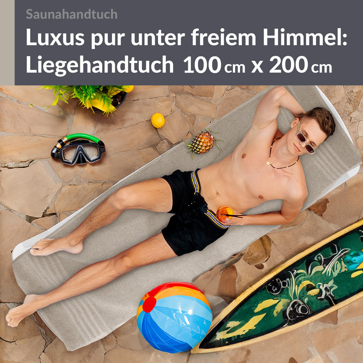 BADETUCH London Kiesel Grau 100x200 cm - Sandfarben, Textil (100/200cm) - Lashuma