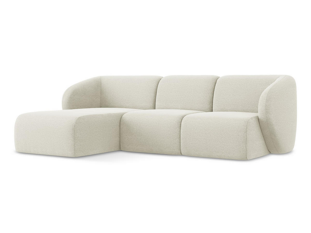 ECKSOFA Links Bouclé Stoff Beige - Sandfarben/Schwarz, Holzwerkstoff/Kunststoff (248/166cm) - Makamii