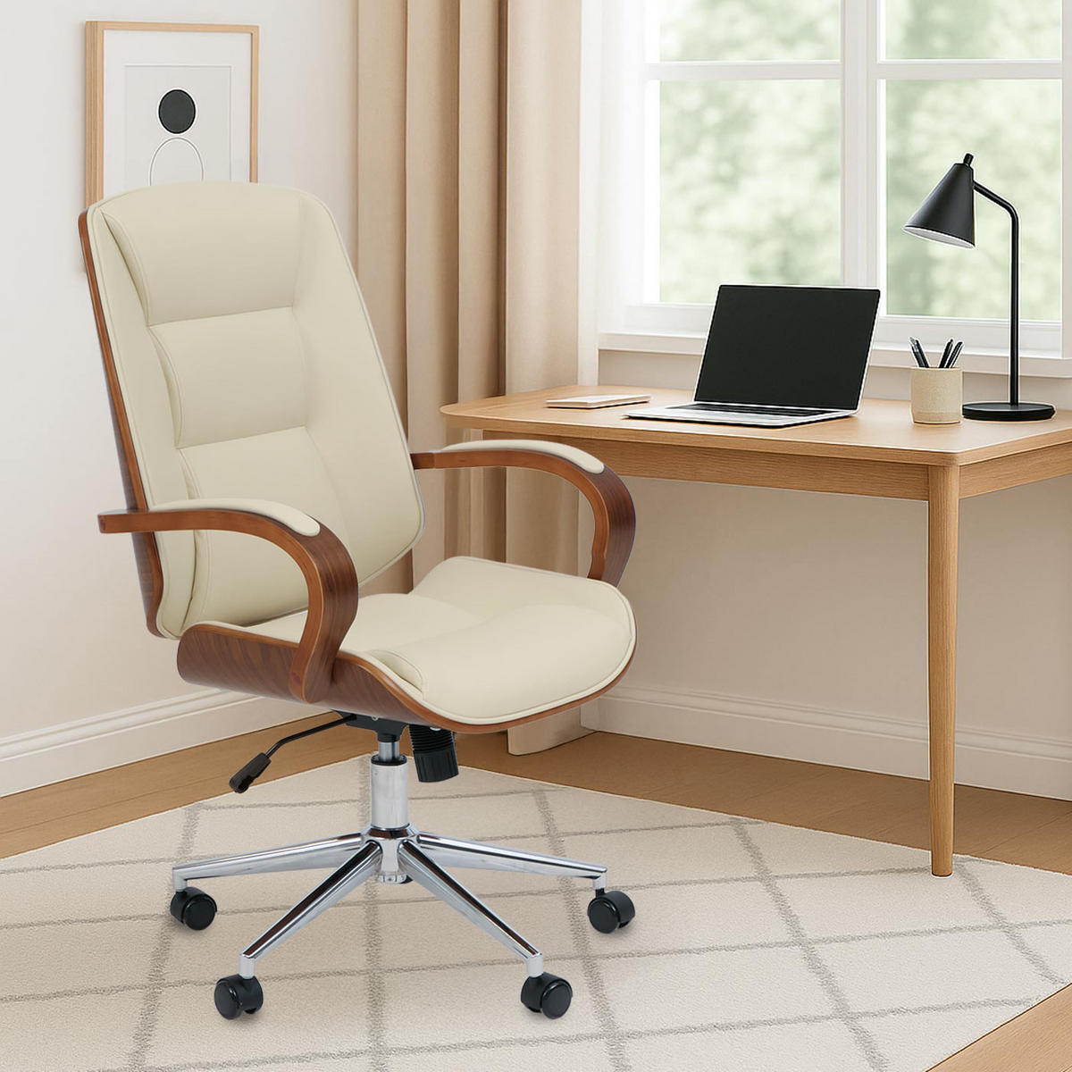 PISARNIŠKI STOL Krema bela - bela, tekstil (61/110/74cm) - MCW