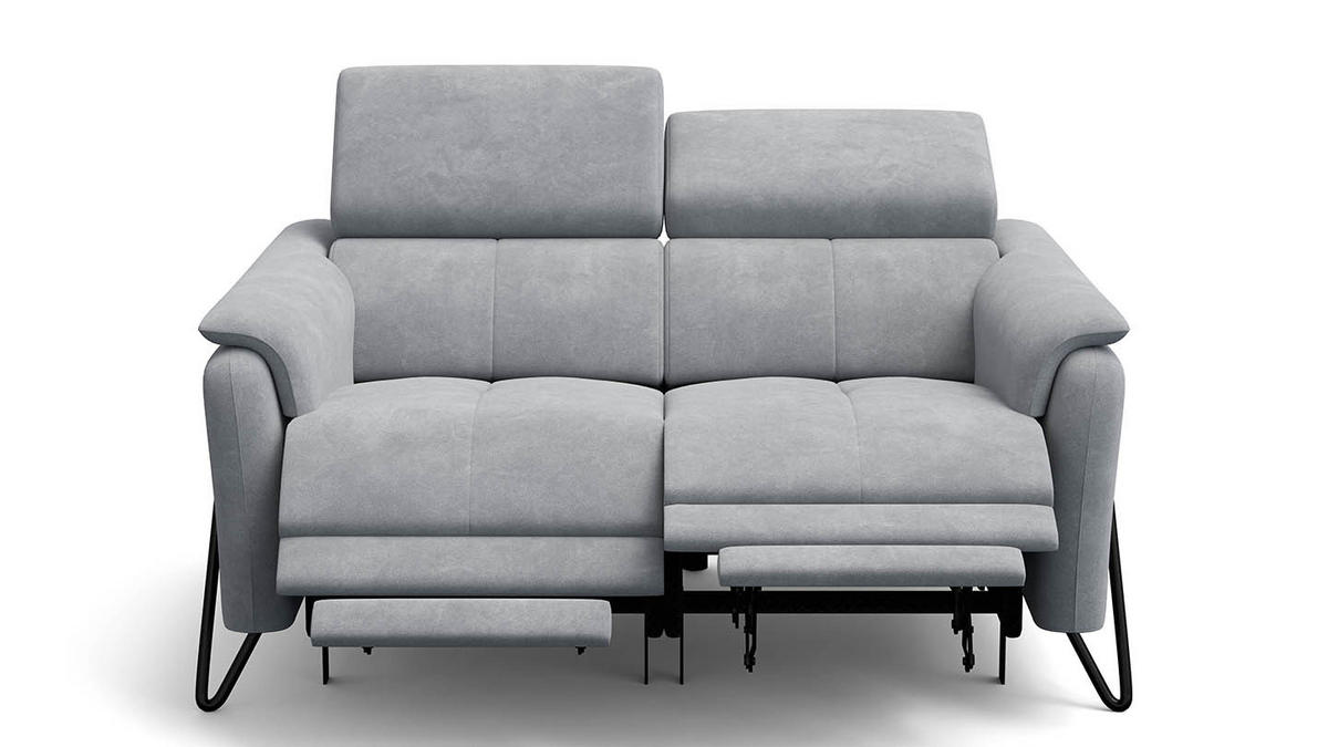 RELAXSOFA RODEN 2-Sitzer mit 2 Relax, hellgrau, Veloursstoff - Hellgrau, Holz/Textil (148/82/103cm) - Wozimo
