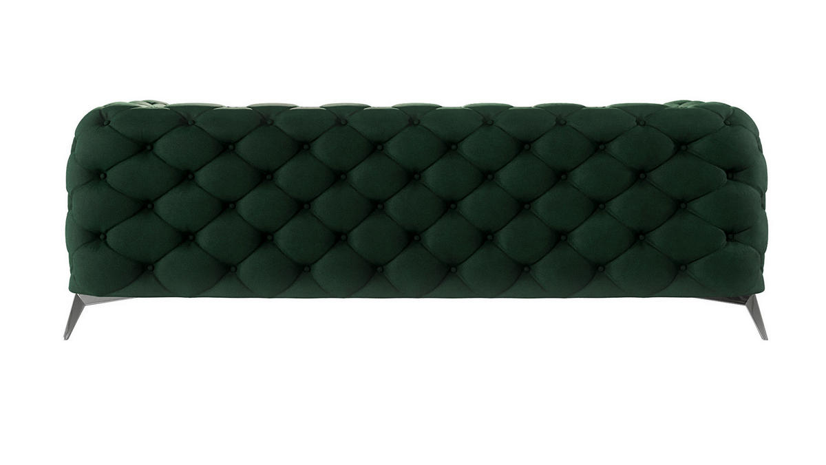CHESTERFIELD-SOFA 3-Sitzer Laura Flasche Grün Samt - Smaragdgrün/Silberfarben, Holz/Textil (225/75/100cm) - S-Style Möbel