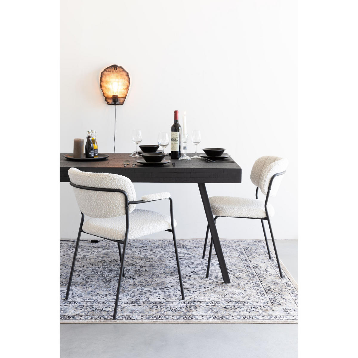 ESSZIMMERSTUHL Jolien Schwarz/ Bouclé - 2 er Set - Weiß, Textil (61/78/56cm) - Housecraft Living