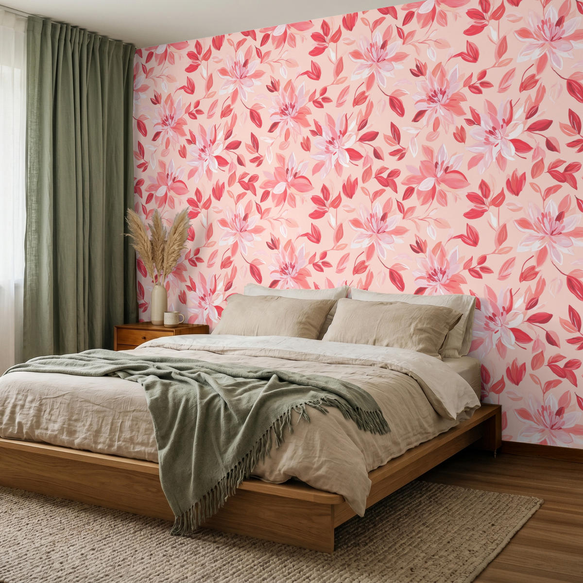 TAPETE - Botanisch - Blumen - Rot - 280x200 cm - Koralle, Papier (280/200cm) - OnlyWow