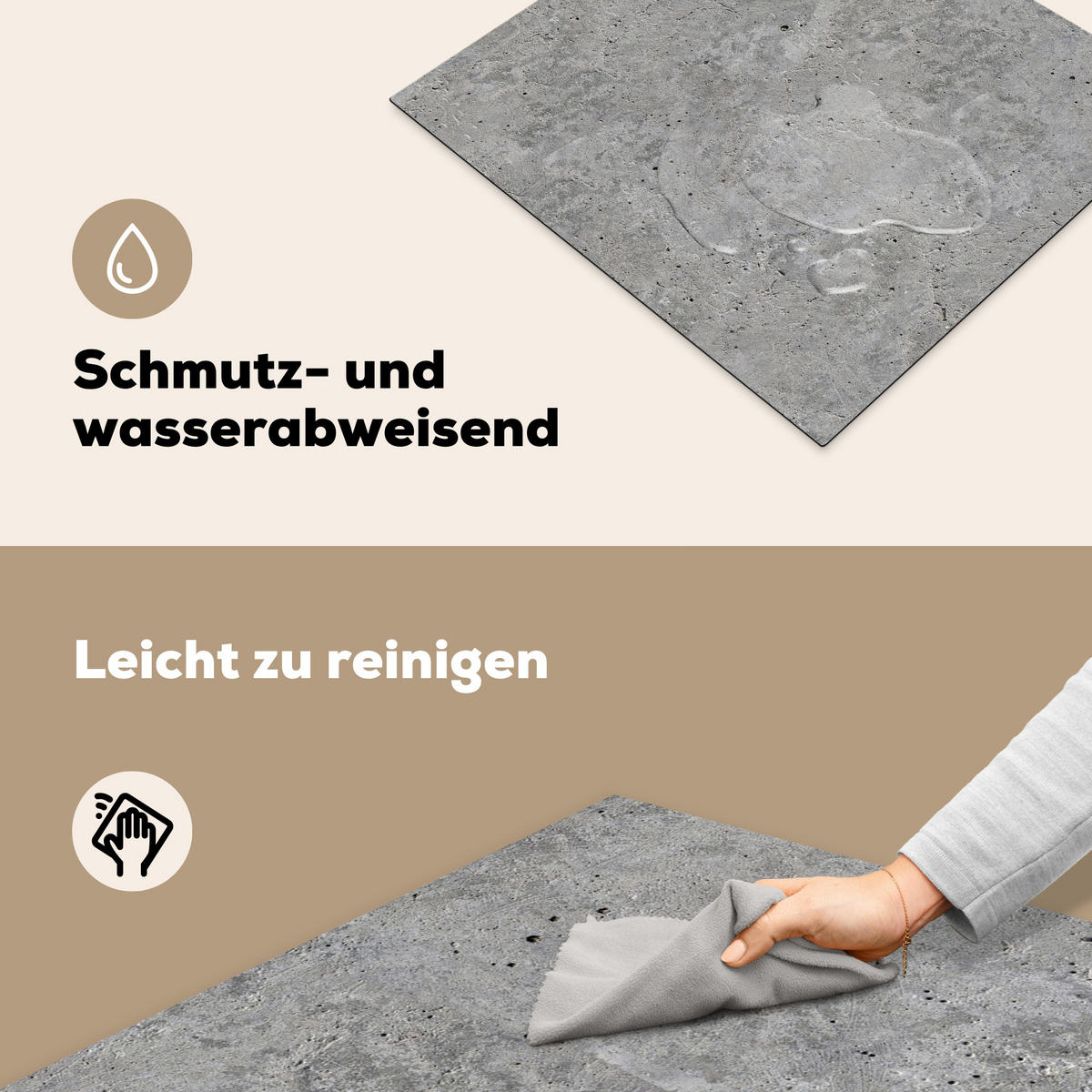 HERDABDECKPLATTE Beton - Schiefer - Grau - Struktur aus Beton Ceranfeldabdeckung 59x52 cm - Hellgrau, Kunststoff (59/52/0.2cm) - MuchoWow