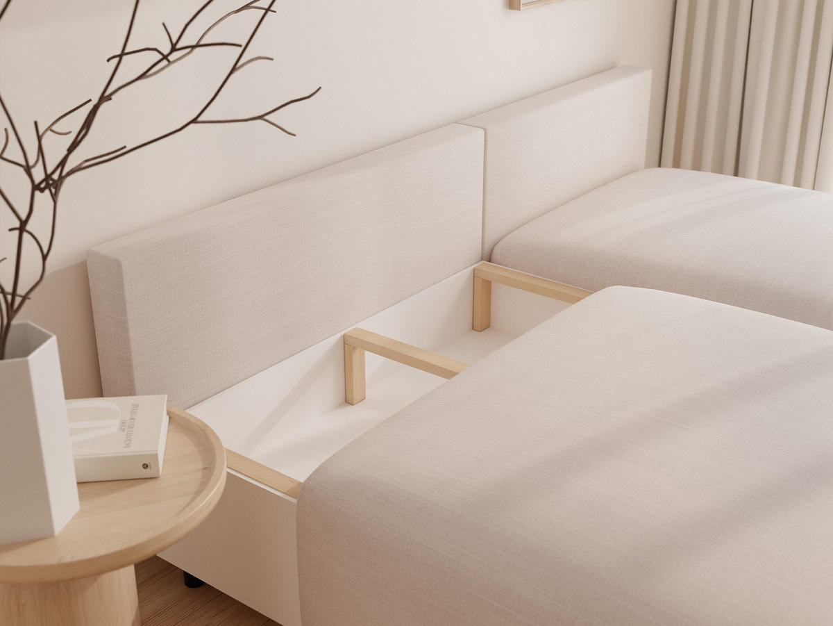ECKSOFA ELVO mit Schlaffunktion und Bettkasten Creme - Creme, Holzwerkstoff/Kunststoff (208/190cm) - Idohome