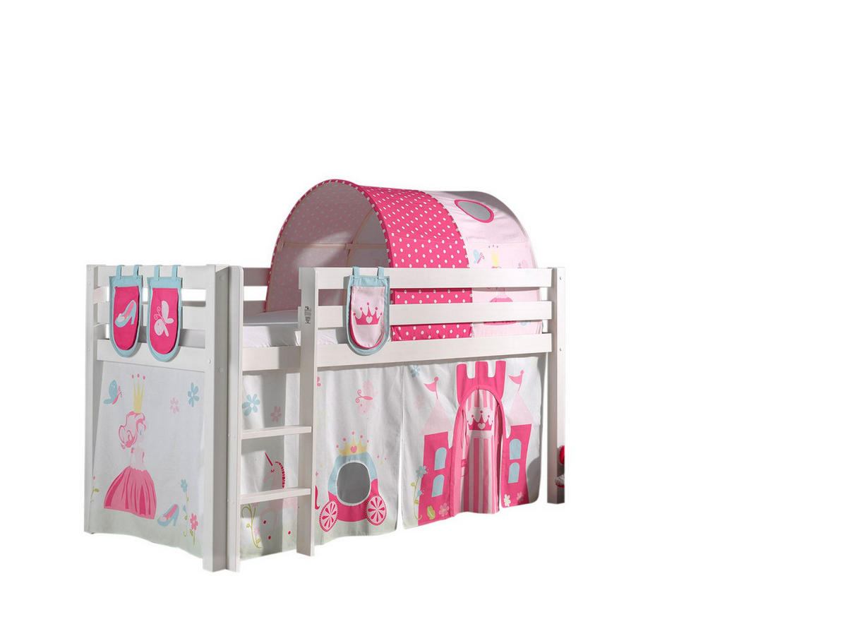 KINDERBETT Karolina 210x114x106 Massivholz Weiß Textilset Princess 4 - Magenta/Weiß, Holz (90/200cm) - 58aufmkessel