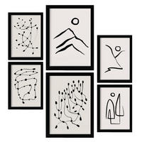 POSTER Set Mit 6 Linien Weicher In Liebhaber Abstrakt A3 & A4 Schwarzer Rahmen - Schwarz, Papier (29/3cm) - Nacnic