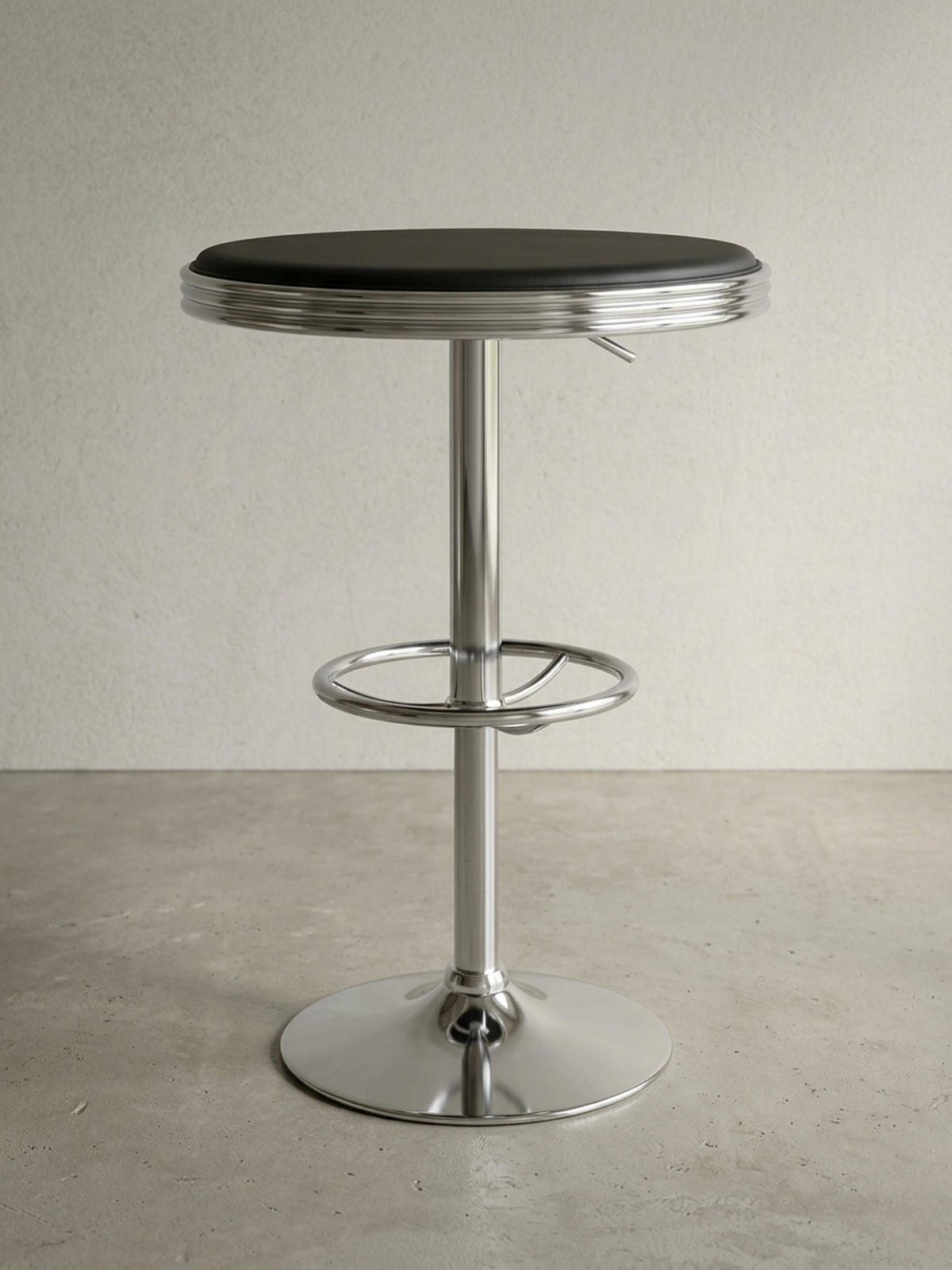 BARTISCH – Retro-Stil, höhenverstellbar, Aluminiumoptik, Kunstleder - Silberfarben/Schwarz, Textil/Metall (60/60/68cm) - KADIMA DESIGN