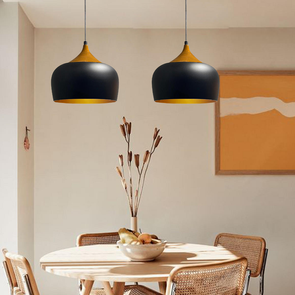 PENDELLEUCHTE Kreis 30/30 cm - Goldfarben/Schwarz, Holz/Metall (30/27cm) - Bamyum