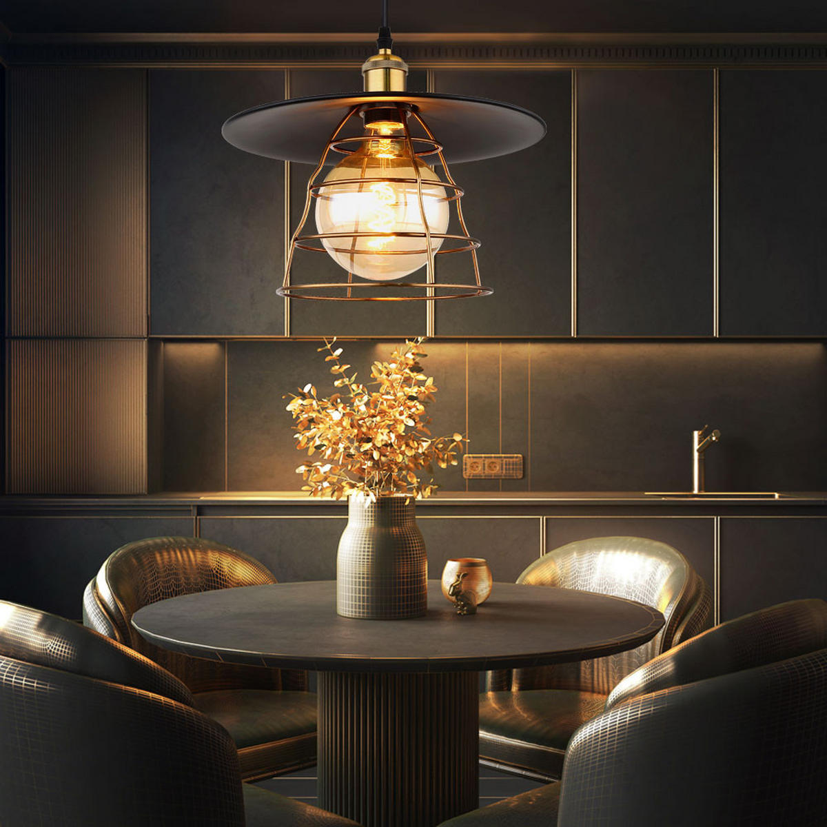 HÄNGELEUCHTE Metall Schwarz Gitter-Schirm - Schwarz, Metall (30/30/150cm) - Globo Lighting