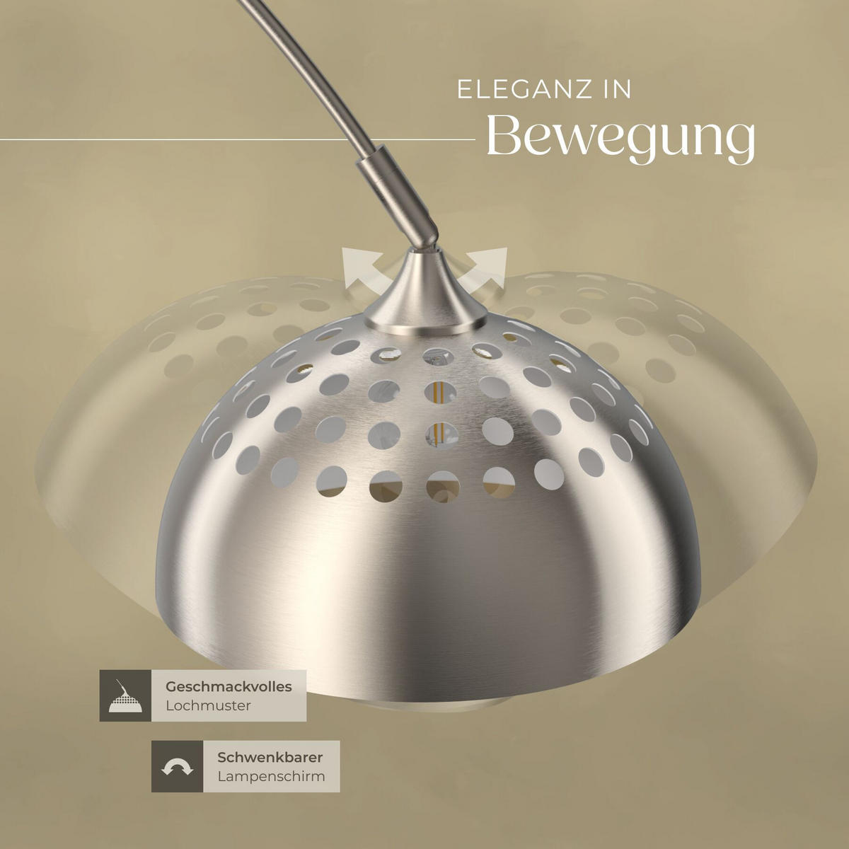 BOGENLEUCHTE Arcus, höhenverstellbar 187 - 206 cm, Nickel matt - Nickelfarben, Metall (175/34.5/206cm) - tectake