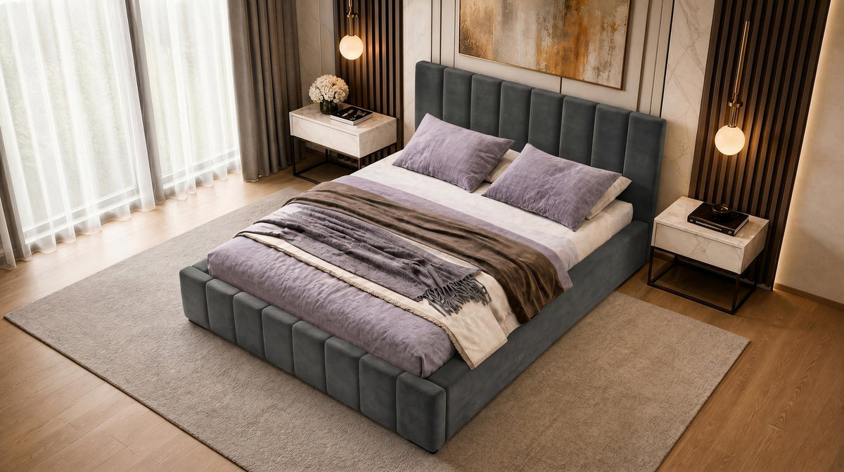 MARPUR Polsterbett NERO 180x200 cm mit Bettkasten und Lattenrost, Grau - Chromfarben/Grau, Holz/Holzwerkstoff (180/200cm) - Marpur