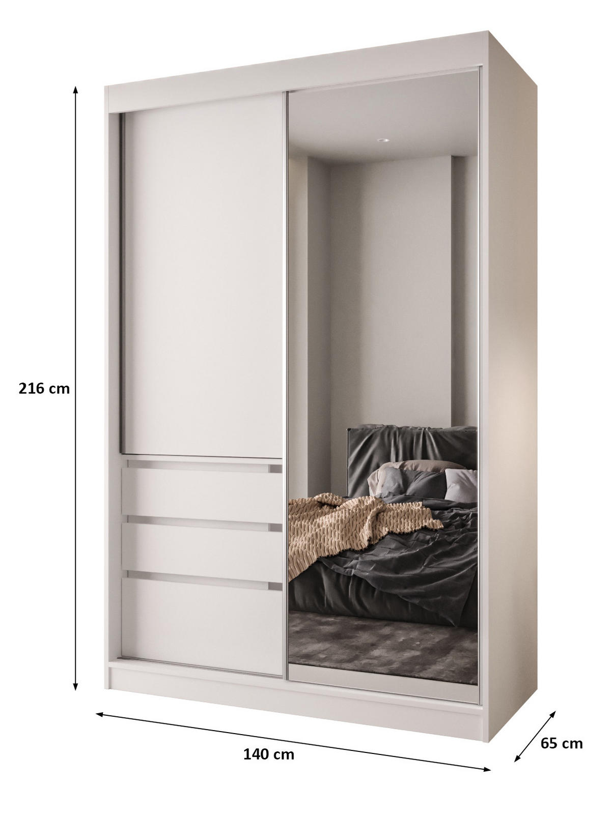 SCHIEBETÜRENSCHRANK PARMA 140, 2-türig Kleiderschrank mit 1 Spiegel, Moderne Garderobe, Schrank in Größe: 140 x 216 x 65 cm - Schwarz/Braun, Holzwerkstoff (140/216/65cm) - O-Sofa