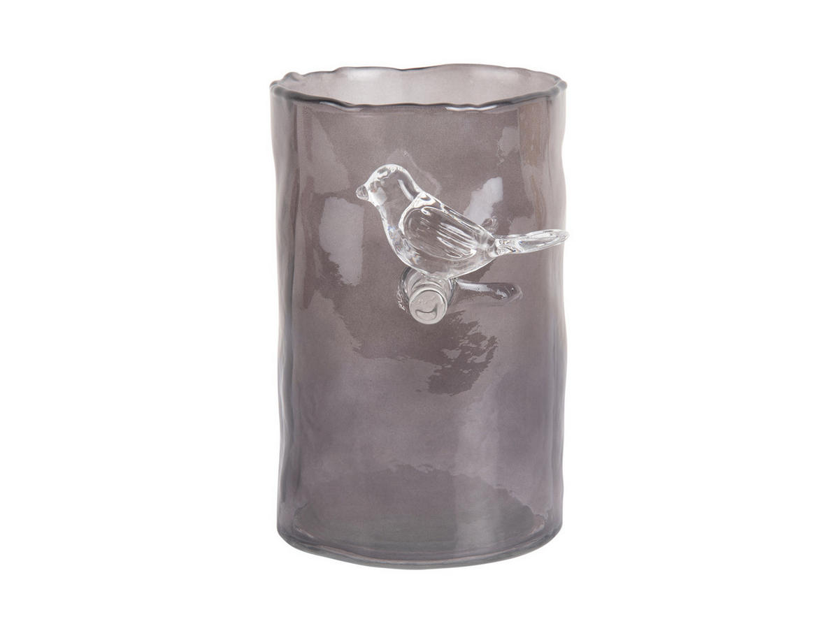 VASE Bird On Branch 9/9/15 cm - Grau, Glas (9.5/15cm) - Present Time