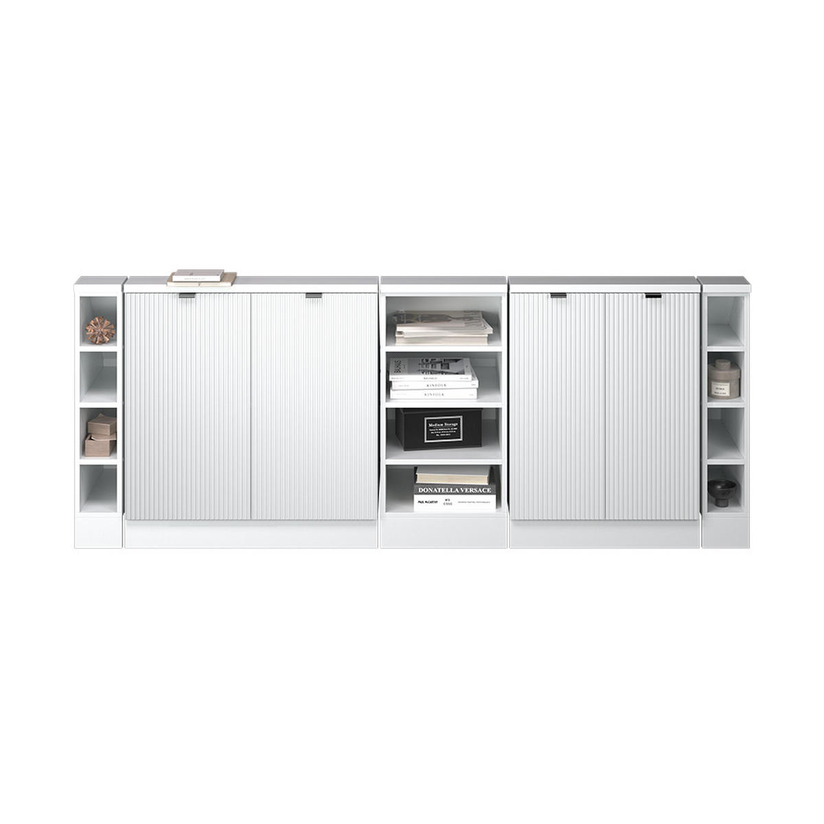 DACHSCHRÄGENSCHRANK-SET Rion Weiß Riffel 210 cm 5er Set - Weiß, Holzwerkstoff (210/81.6/46cm) - Vicco