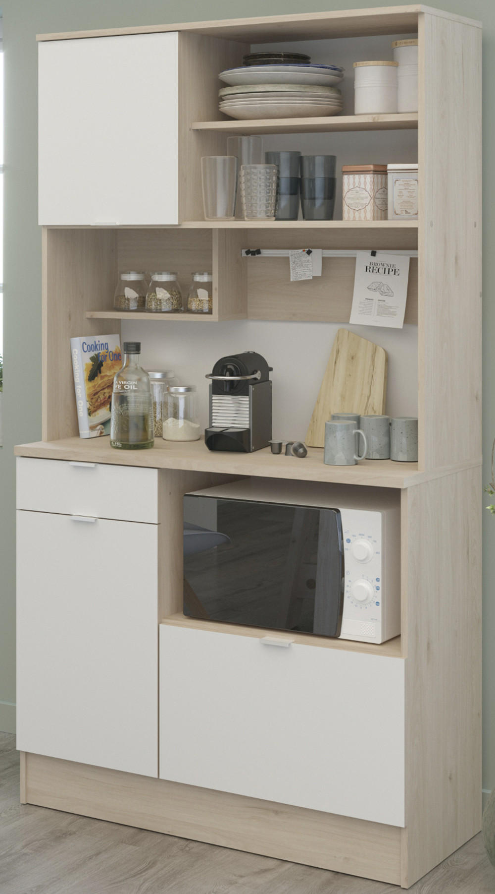 BUFFET weiß, Eiche, Set 2-tlg. Buffetschrank und Kücheninsel - Eichefarben/Weiß, Holzwerkstoff/Metall (116/184/80cm) - Parisot Meuble
