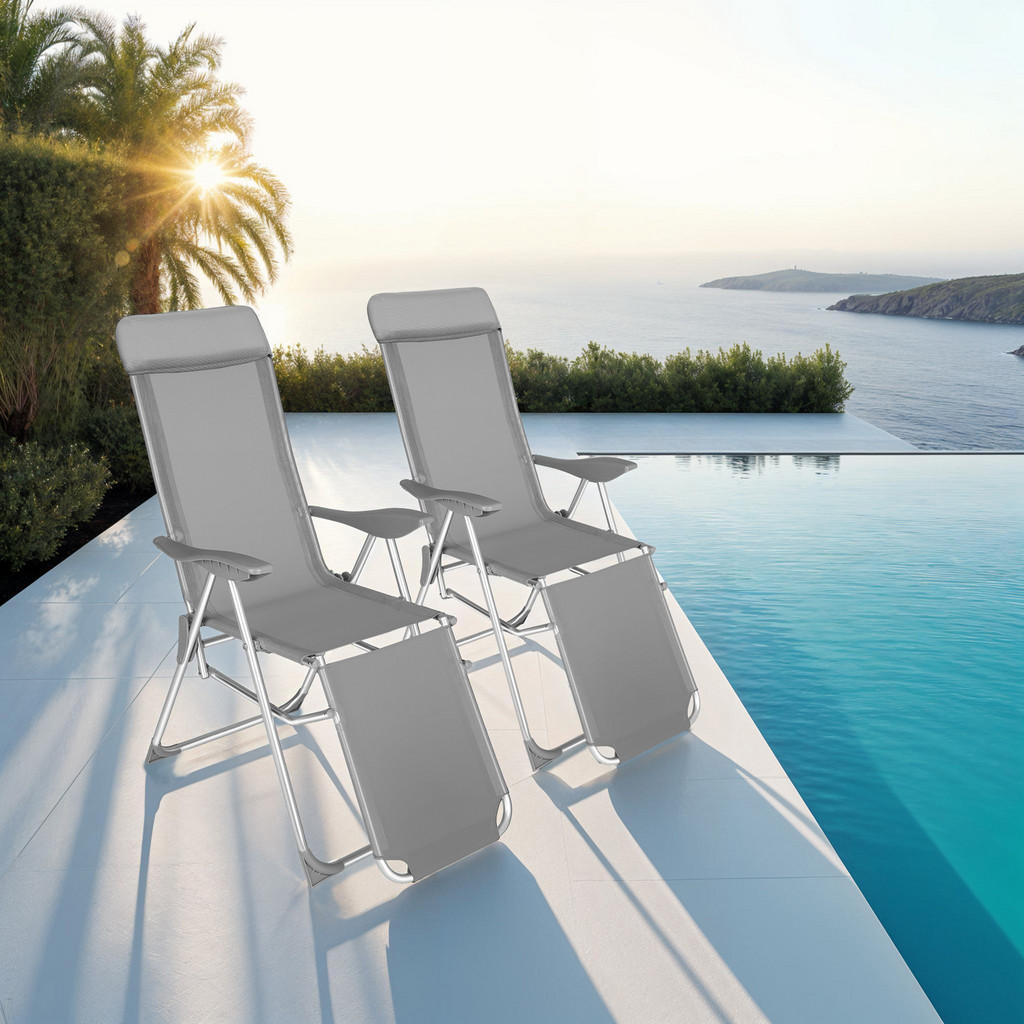 Thumbnail - tectake Gartenstuhl, Grau, Metall, 59x117.5x146.5 cm, Gartenmöbel, Gartenstühle, Gartenstühle