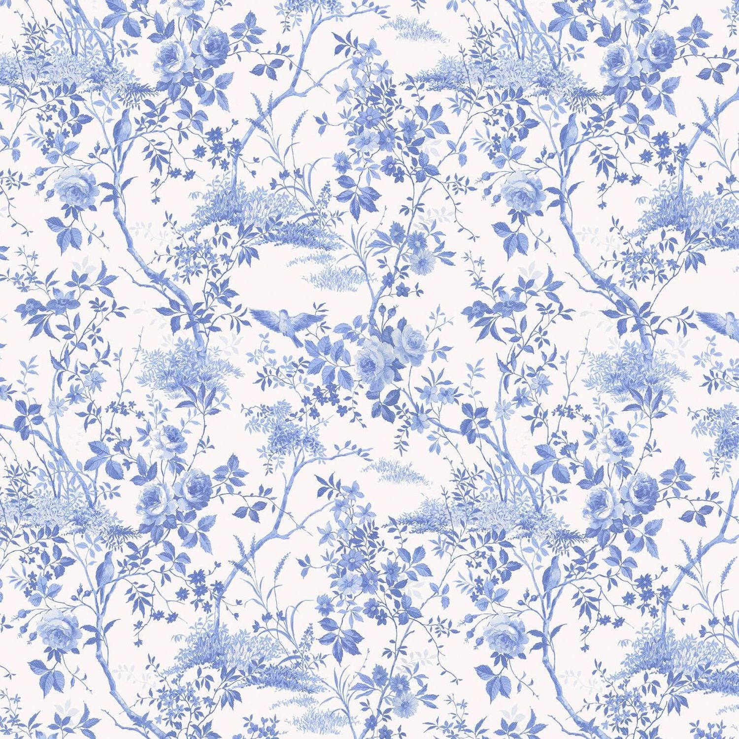FOTOTAPETE Blumen und Vögel 300 x 280 cm - Blau, Papier (300/280cm) - Sanders & Sanders