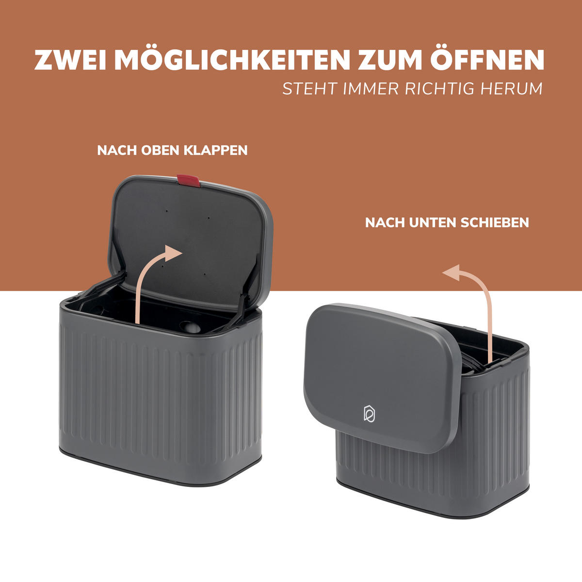 ABFALLEIMER 3 Liter, grau - Grau, Metall (22.5/20/16.5cm) - eluno