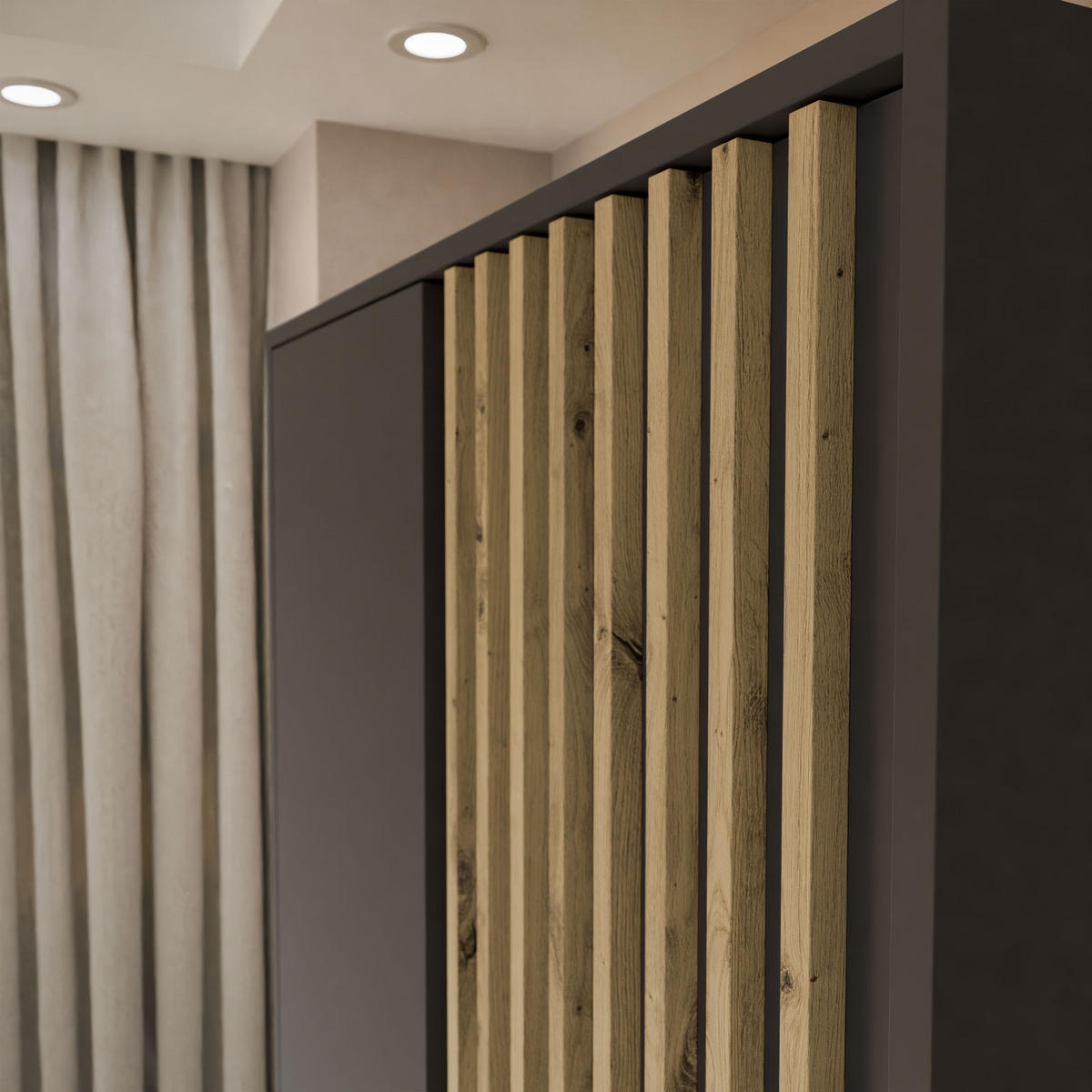 KLEIDERSCHRANK NELA, zweitürig mit Lamellen, 105 cm, Graphit/Artisan - Graphitfarben, Holzwerkstoff (105/200/51cm) - Lookway