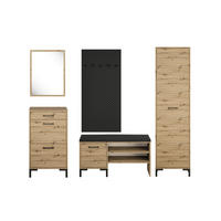 GARDEROBE Nevio Artisan Eiche / schwarz 5-teilig - Eiche Artisan/Braun, Holz/Holzwerkstoff (215/200/34cm) - Feldmann-Wohnen